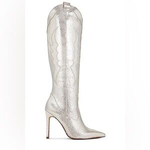 Glamorous Silver Metallic Knee-High Boots Cowboy stiletto sz10 New